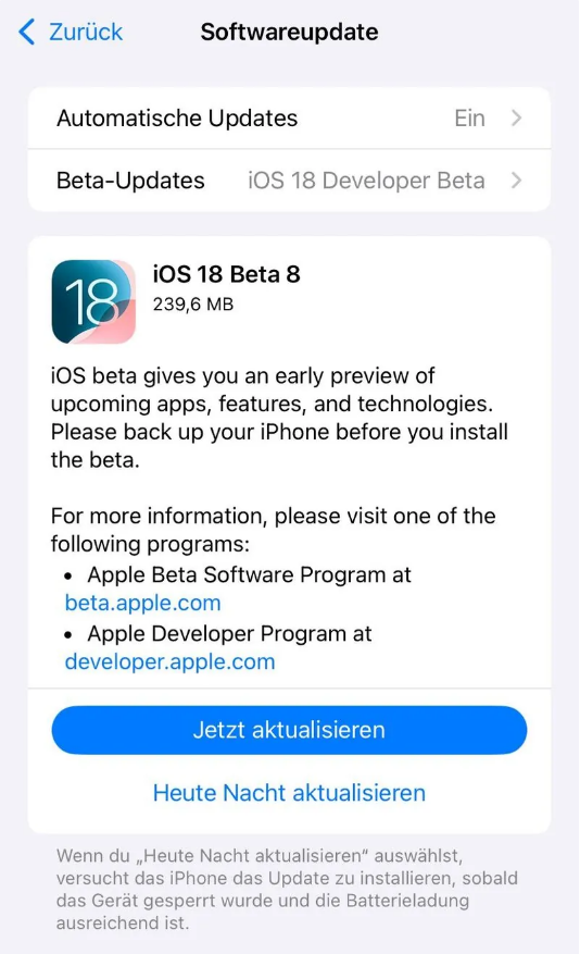 黑山苹果手机维修分享苹果 iOS / iPadOS 18 开发者预览版 Beta 8 发布 